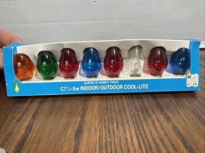 Vtg C 7 1/2 5W Indoor/outdoor Cool Lite Bulbs Super 8 Handy Pack From KMart