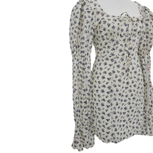 Missguided Petite Womans size 2 Poplin Puff Sleeve Mini Ditzy Floral Dress NEW - Picture 4 of 10