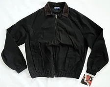 HOLLOWAY Vintage With Tags Black Bomber Jacket Brown Suede Collar Mens M *NEW*