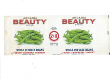 Vintage - Arcadia Beauty Whole Refugee Beans 1 pound 3 oz Label - UNUSED
