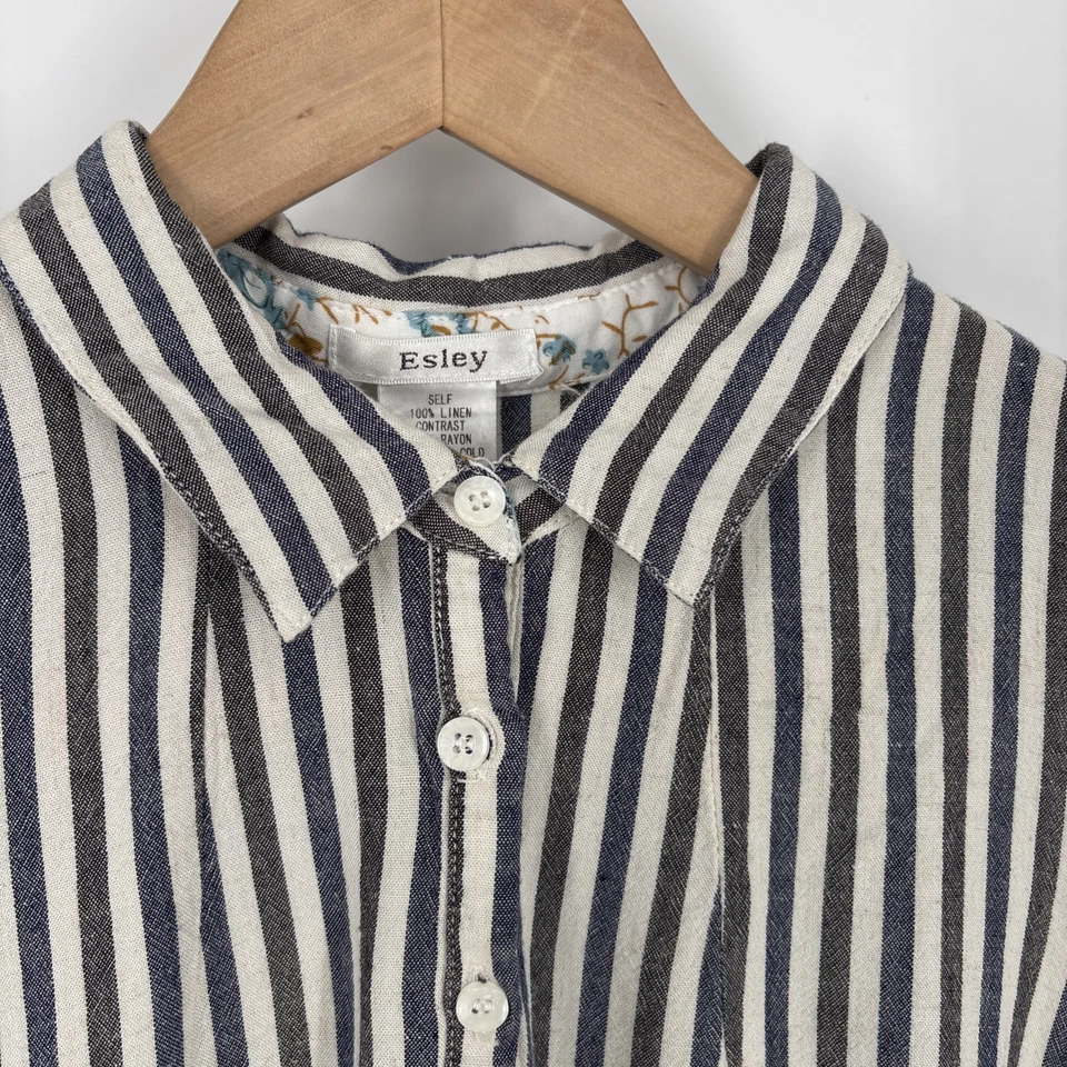 Top túnica de lino para mujer Esley a rayas medianas asimétrica costera playa boho Foto 2 de 4