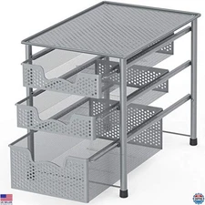 Simple Houseware 3-Tier Stackable Sliding Basket Organizer - Sleek Silver Design