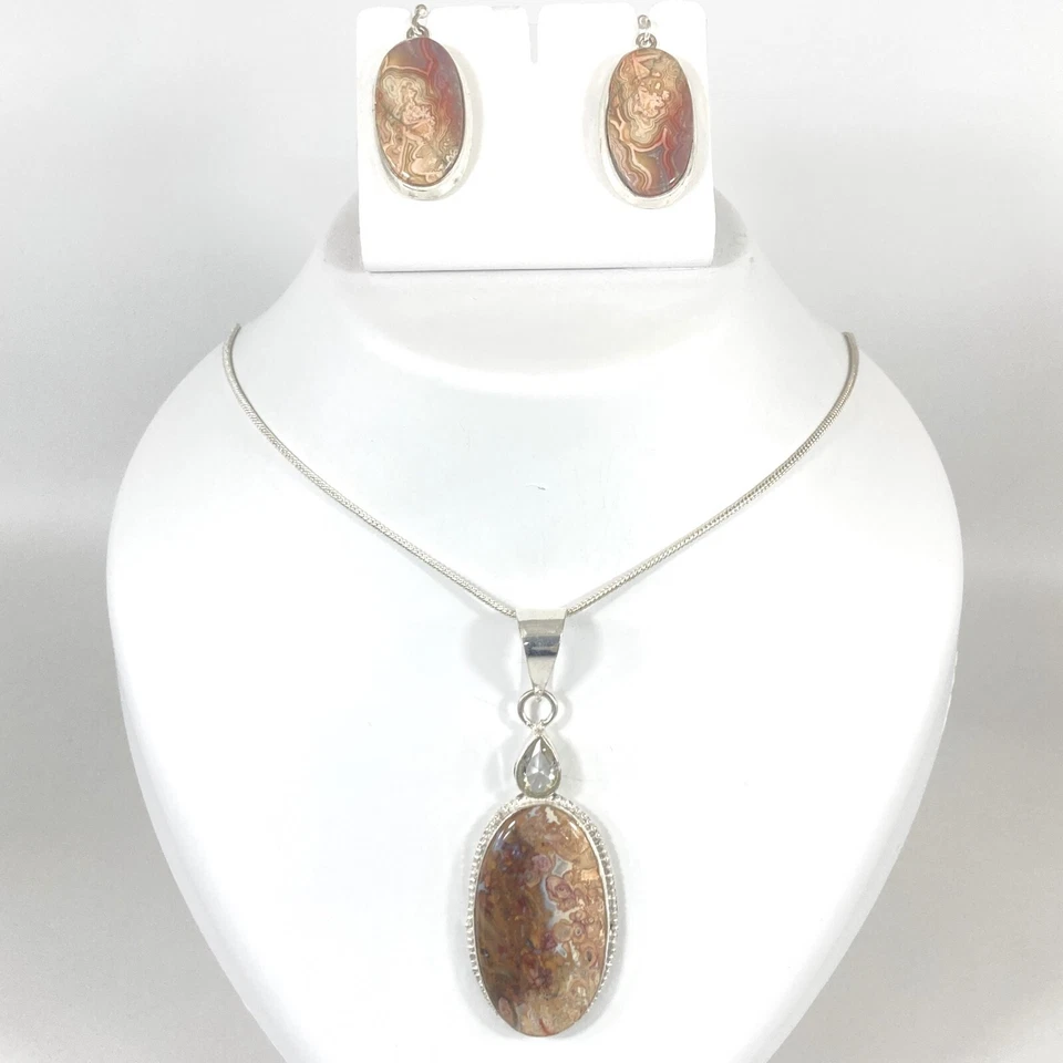 Conjunto de collar y pendientes de citrino ágata raíz de palma de plata de ley 925 Foto 2 de 4