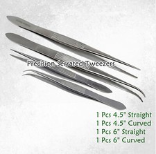 4 High Precision Stainless Steel Lab Tweezers/Forceps with Straight  Curved Tip