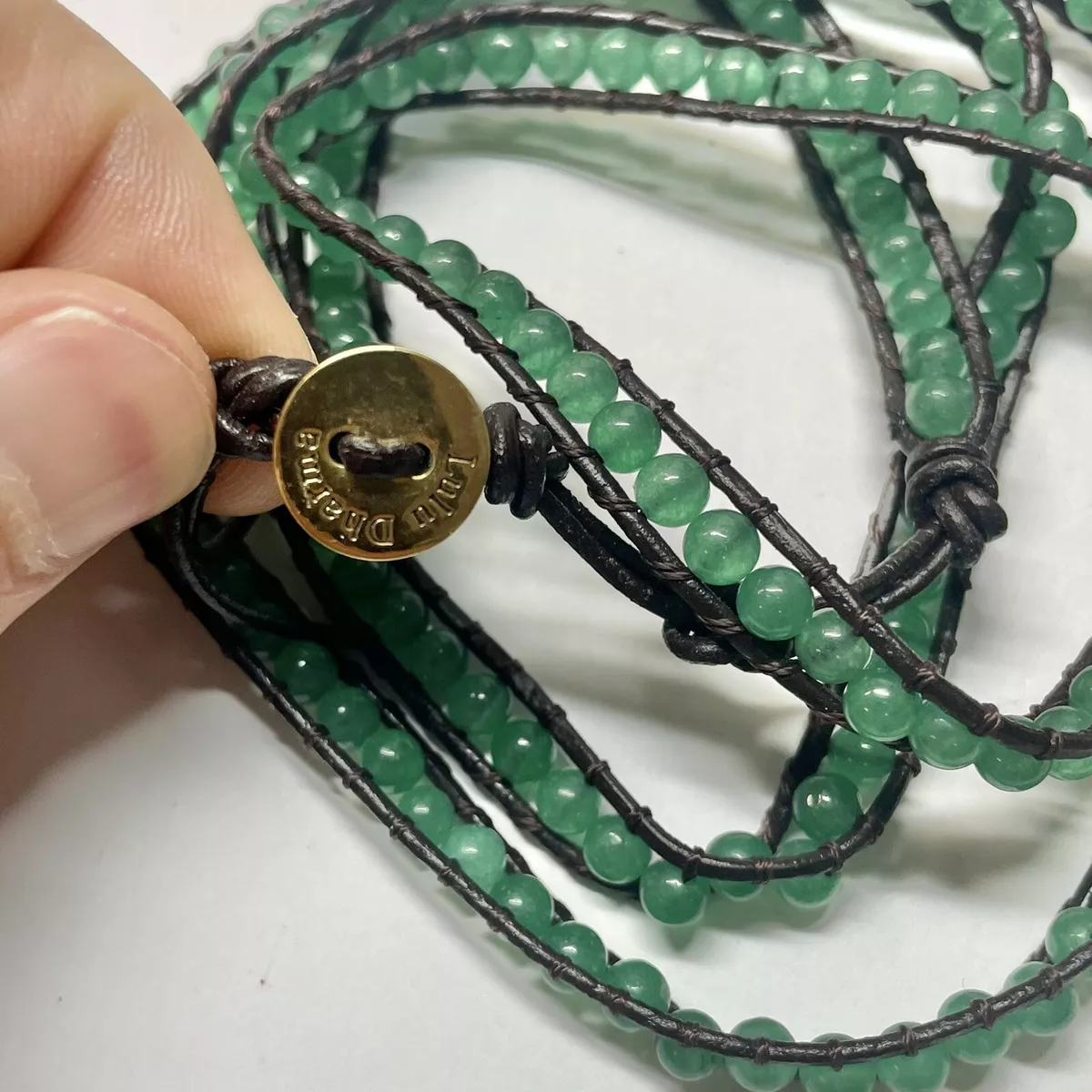 Lulu dharma wrap bracelet green beads black thread
