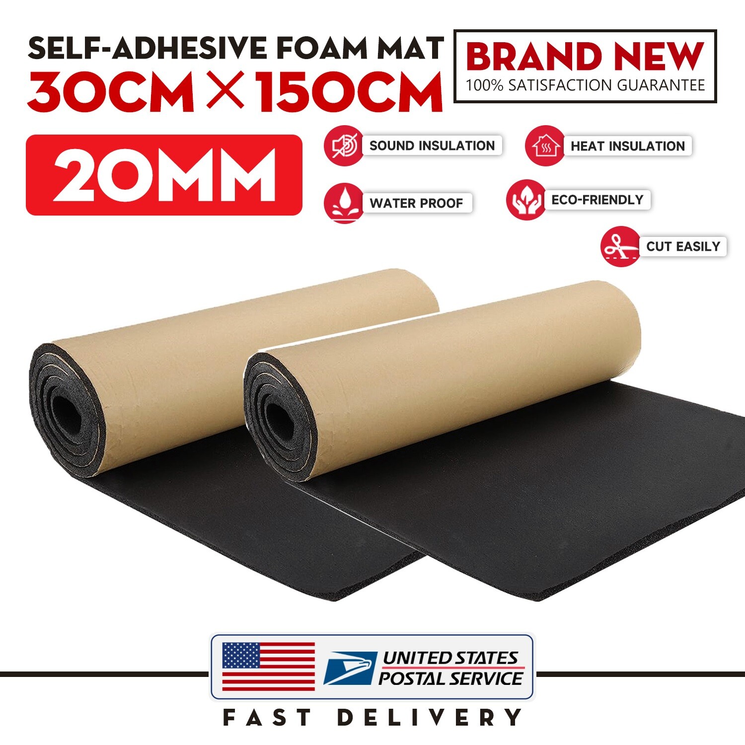2Roll Sound Deadener Car Insulation Heat Shield Dampening Foam Self-adhesive Mat