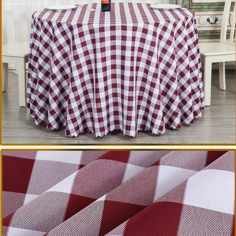 Kariert Runde Tischdecke Staubfrei Hochzeit Essen Tisch Bezüge Polyester Modern - Bild 4 von 4