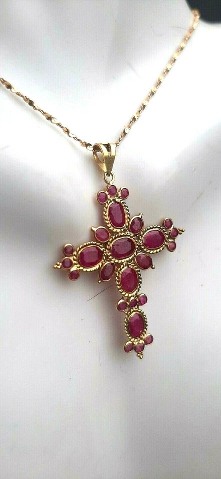 Vintage 18k gold faceted rubies ornate Botonee cross pendant and 14k ...
