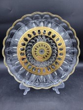 MCM Culver Valencia Glass Barware Tray Plate Serving Cake Plate Gold Embossed
