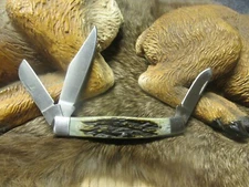 GERBER of OREGON  3 STAINLESS STEEL BLADED POCKET KNIFE w STAG HORN BONE SCALES