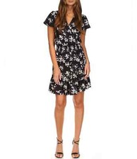 Michael Michael Kors Women's Black/White Botanical Crepe Mini Wrap Dress Size OX