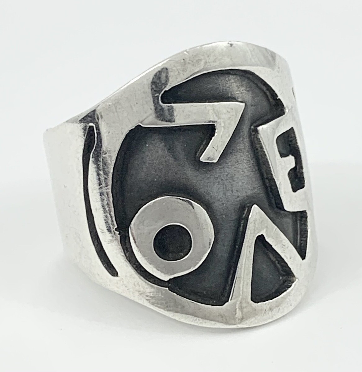Rare Vintage Mexican Sterling Silver Wide LOVE Ring Size