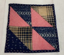 Antique Vintage Patchwork Small Doll Quilt Or Table Topper, 4 Patch W/ Triangles