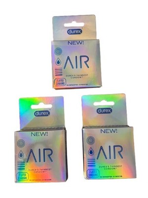 Lot of 3 Durex Air Ultra Thin Transparent Lubricated Latex Condoms 3 Pk New