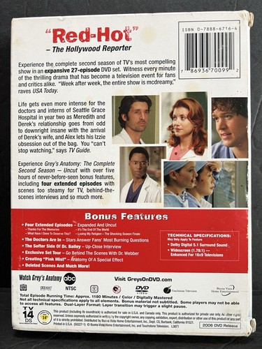Grey's Anatomy Second Season Patrick Dempsey 2005-2006 UNCUT 6-Disc DVD Boxset - Picture 2 of 11
