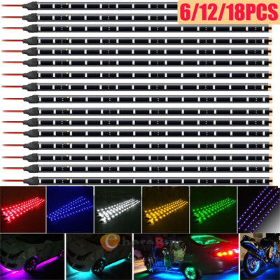 18X Waterproof 12''/15 DC 12V Motor LED Strip Underbody Light For Car Motorcycle