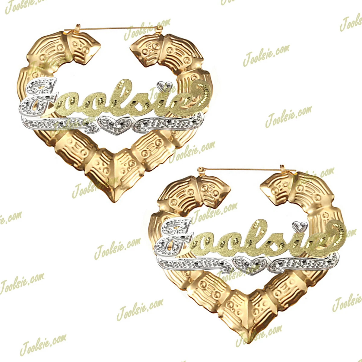 Heart bamboo outlet earrings with name