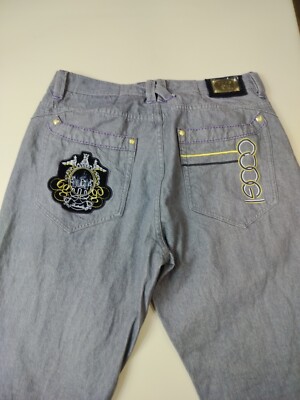 COOGI Jeans Straight Leg Gray Jeans Mens Embroidery Pocket Sz 40x35