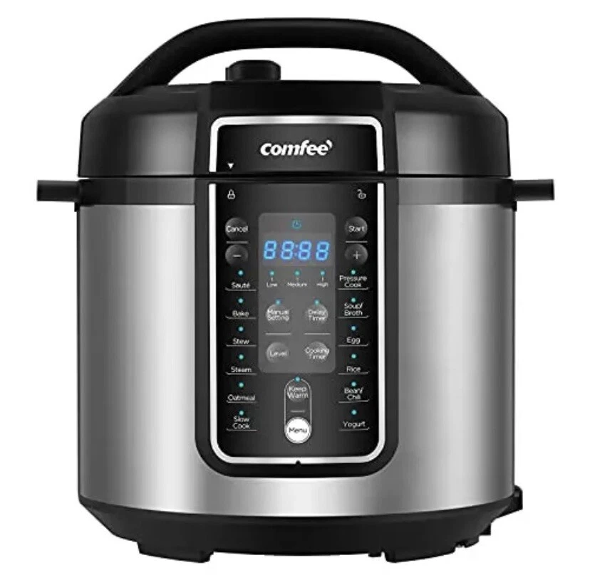 COMFEE’ 6 Quart Pressure Cooker 12-in-1, One Touch Kick-Start 6 Quart, Black
