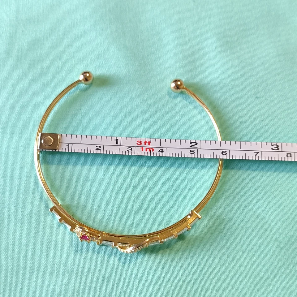 Gold Plated Cuff Bracelet Red Lab Ruby Eyes And Clear CZ Snake 7in - Image 4 of 4