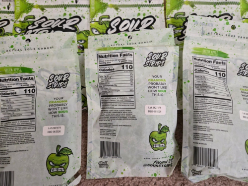 Bolsas de 10 tiras agrias de caramelo de manzana verde de 10-3,4 oz * SELLADAS caducan 6/2026 - Imagen 2 de 3