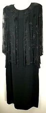Vintage VTG Women's Jovani Black Beaded Long Sleeve Embellished Dress 20 XL