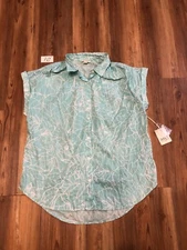 New A.N.A New Approach Women’s Summer Blue Button Down Top Sz Medium