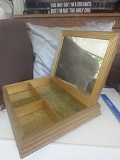 JEWELRY VANITY TRINKET BOX GLASS TOP VICTORIAN SCENE MIRROR LID 1940's ANTIQUE  