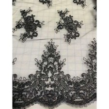 Black Floral Embroidered Tulle Lace Fabric