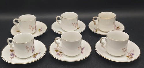 6 TASSES A CAFE PORCELAINE ANCIENNE NAPOLEON III FLEURS ET PAPILLONS XIXème - Foto 6 di 9