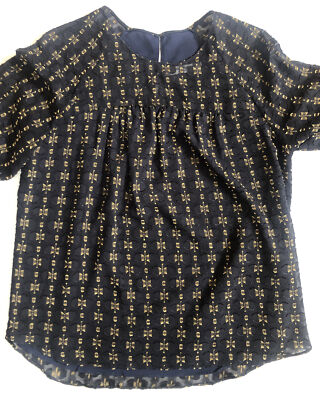 AMANDA UPRICHARD Navy/Gold Long Sleeves Blouse - Size M