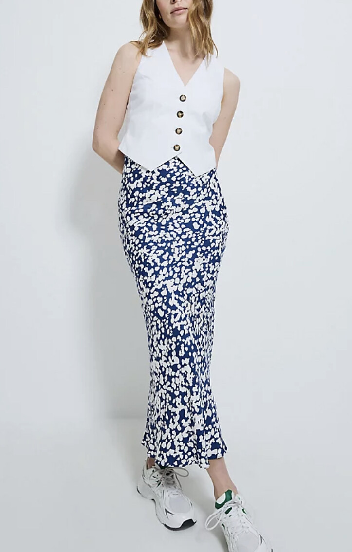 Navy Spot Satin Maxi Skirt by GEORGE UK Sizes 10-16  -image