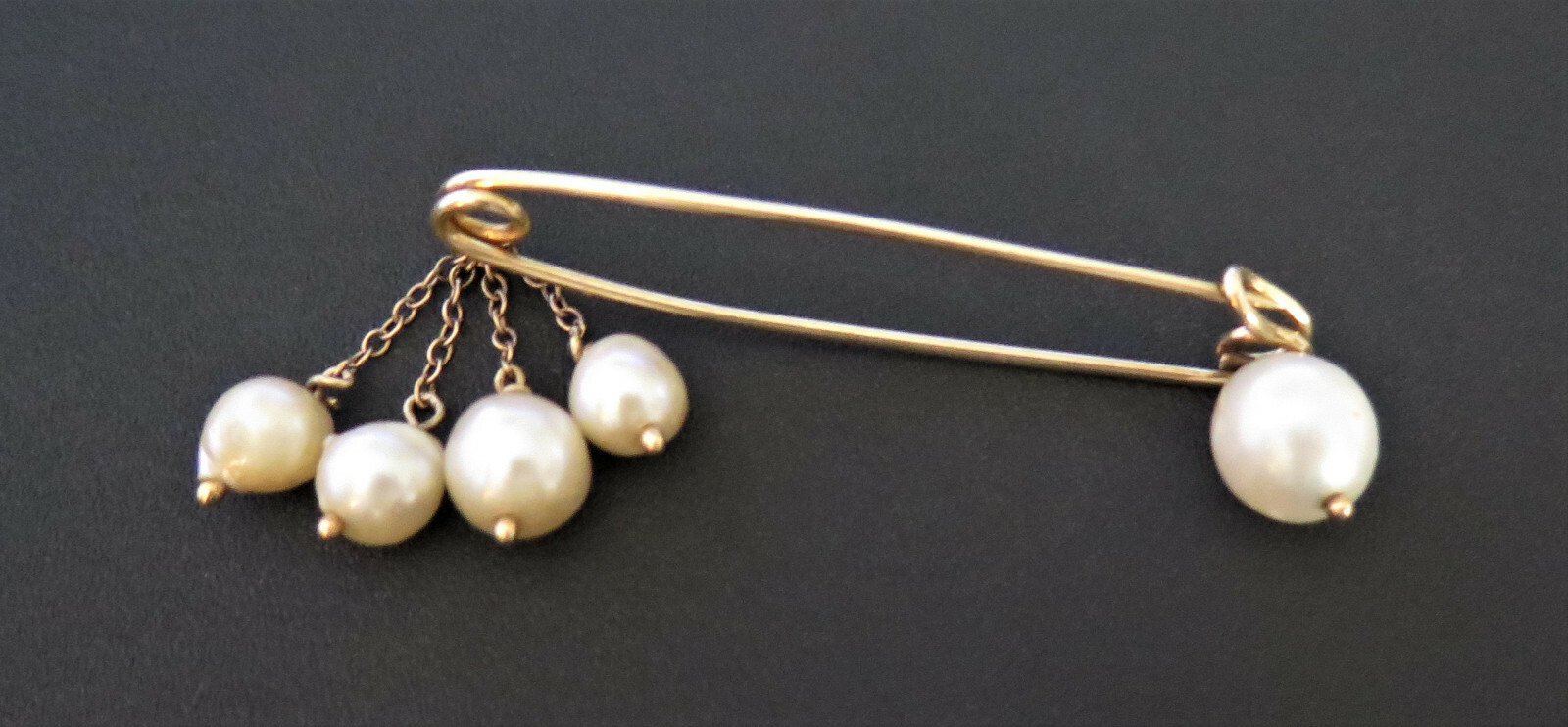 VINTAGE 14K GOLD PEARL SAFETY PIN BROOCH 5.8 GRAMS Gem