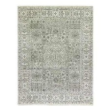 9'1" x 12' White Undyed 100% Wool Hand Knotted Mamluk Dynasty Design Rug R79679
