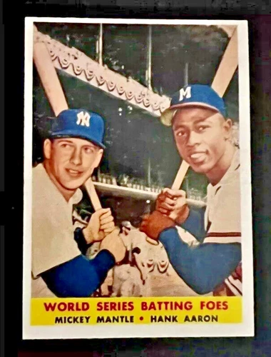 1958 TOPPS #418 MANTLE / AARON WORLD SERIES BATTING FOES  SHARP