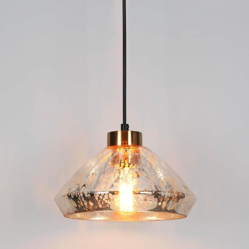 LNC Pendant 9.8" 1-Light Classic Black + Plated Brass w/ Textured Glass Shade - Picture 7 of 12