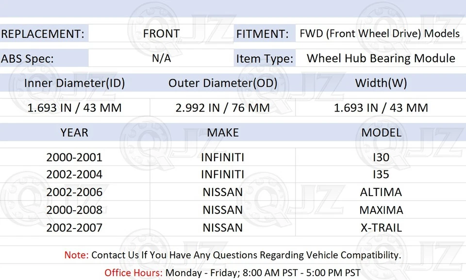 [FRONTAL (cantidad 2)] Unidad de cojinete de cubo de rueda para Nissan X-Trail 2002-2007 FWD/AWD-Modelo Foto 2 de 4