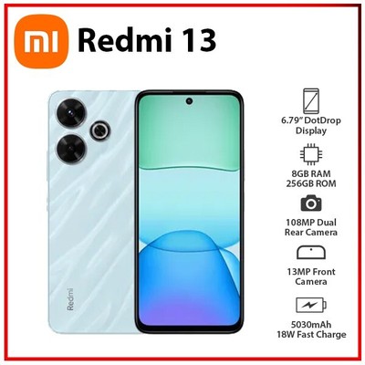 (New) Xiaomi Redmi 13 8GB+256GB BLUE Dual SIM Unlocked Android Mobile Phone
