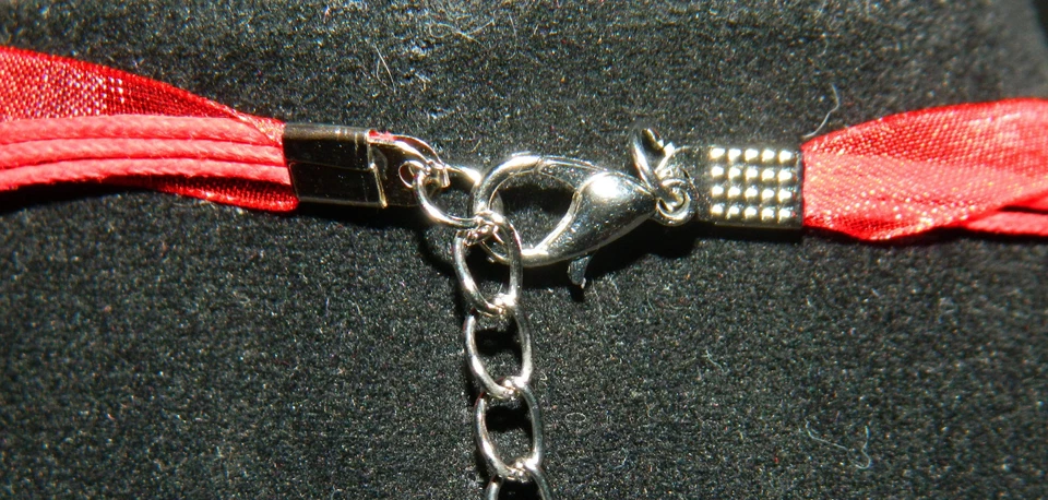 Collar Cinta Organza: Colgante Mariposa Esmalte Rojo Cristal Plata 17" Foto 3 de 4