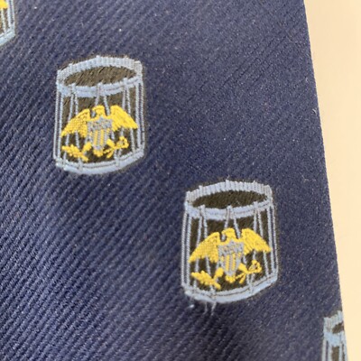 Vtg Patriotic 4th of July Roderick St John's Necktie Eagle Drum Navy Blue 58 x4 