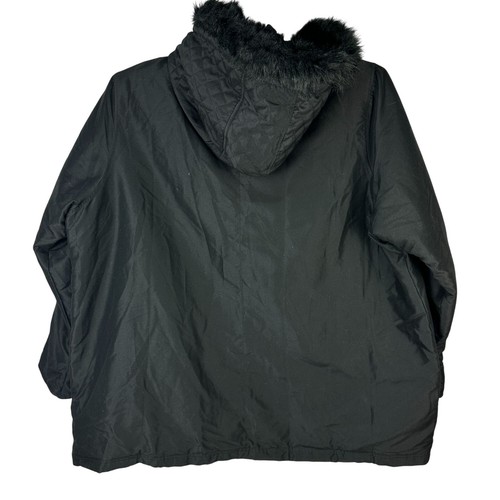 Woman Within Black Hooded Coat 4X With Faux Fur Trim & Down/Feather Filling - Picture 7 of 7