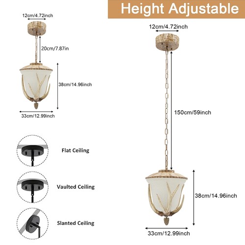 60W Pendant Light Antler Pendant Light 110V Ceiling-mounted Light Vintage Style - Picture 7 of 19