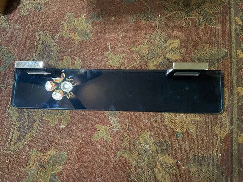 Antique Cobalt Glass Shelf With Chrome & Cobalt Mirrorred mounts 23.75”x4.75” - 第 1/5 張圖片