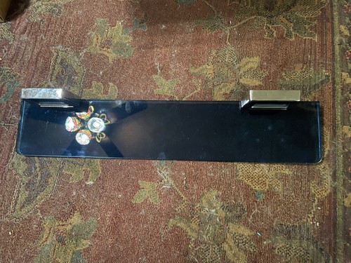 Antique Cobalt Glass Shelf With Chrome & Cobalt Mirrorred mounts 23.75”x4.75” - Picture 1 of 5