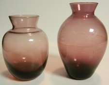 Vintage Pair of Amethyst Art Glass Tapered Miniature Vases Excellent Condition