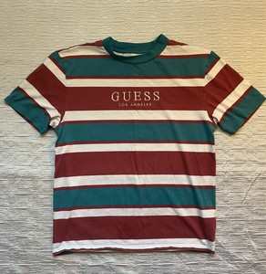 guess jeans green striped shirt
