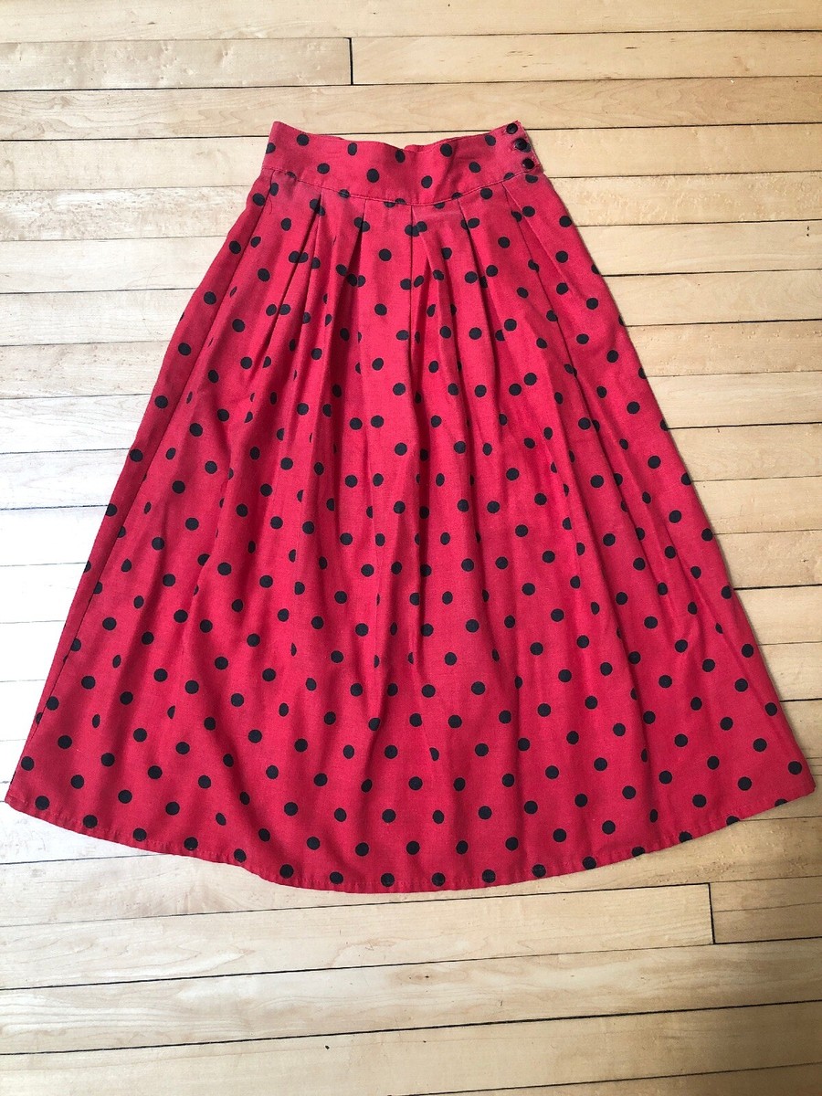 Vintage You Babes By Fritzi Red Black Polka Dot Skirt Midi