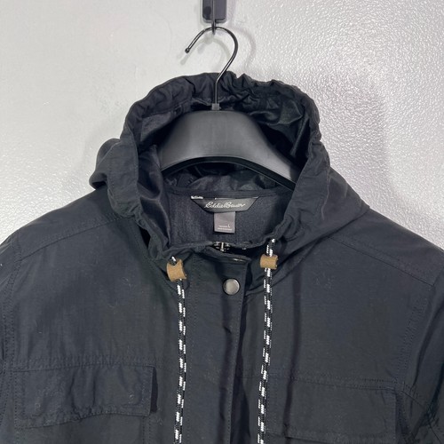 Eddie Bauer Womens Trekker Trench Hooded Coat Womens Large Black Dual Zip Snap - Bild 8 von 13