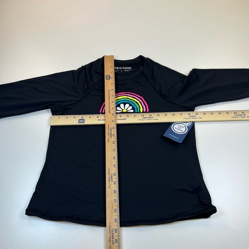 New Life is Good Sun Shirt Girls Large Black Long Sleeve Stretch UPF 50 Swimming - 第 5/8 張圖片
