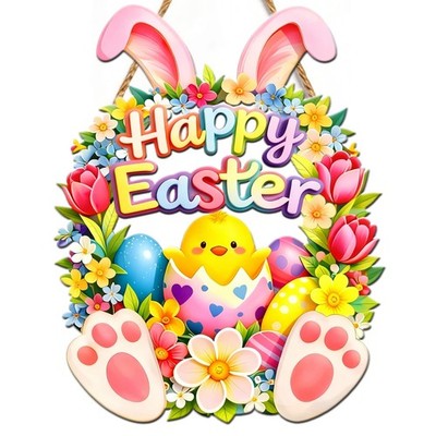 Wooden Hollow Rabbit Easter Decoration Front Door Wreath Sign 14.6 Inch
